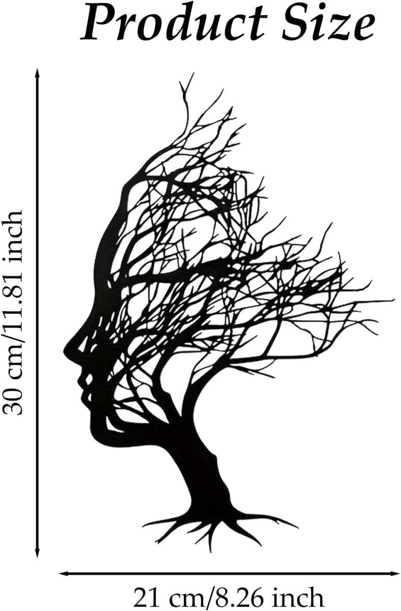 Abstract Tree Face Metal Wall Art Black Modern 30x21cm - Kwikley