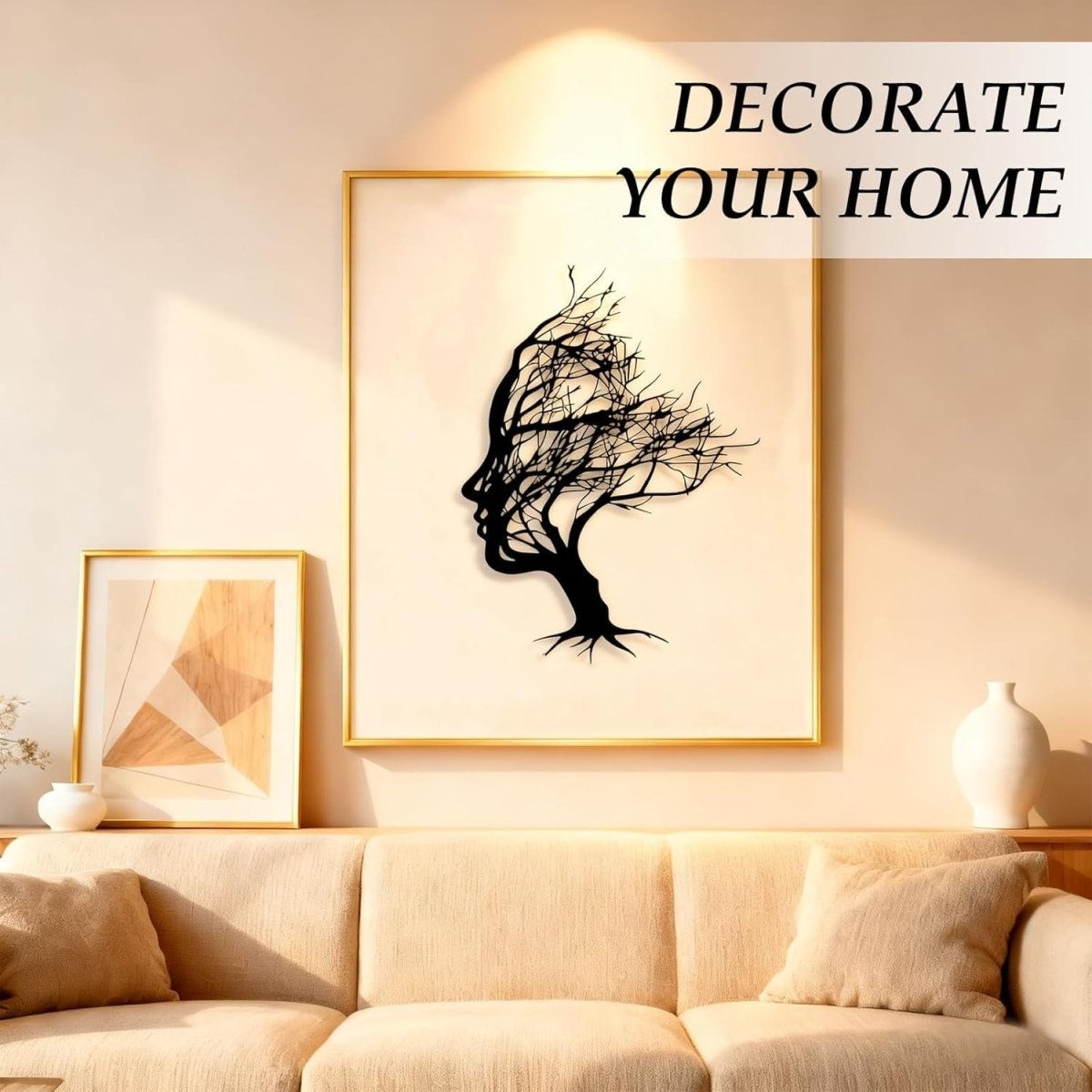Abstract Tree Face Metal Wall Art Black Modern 30x21cm - Kwikley