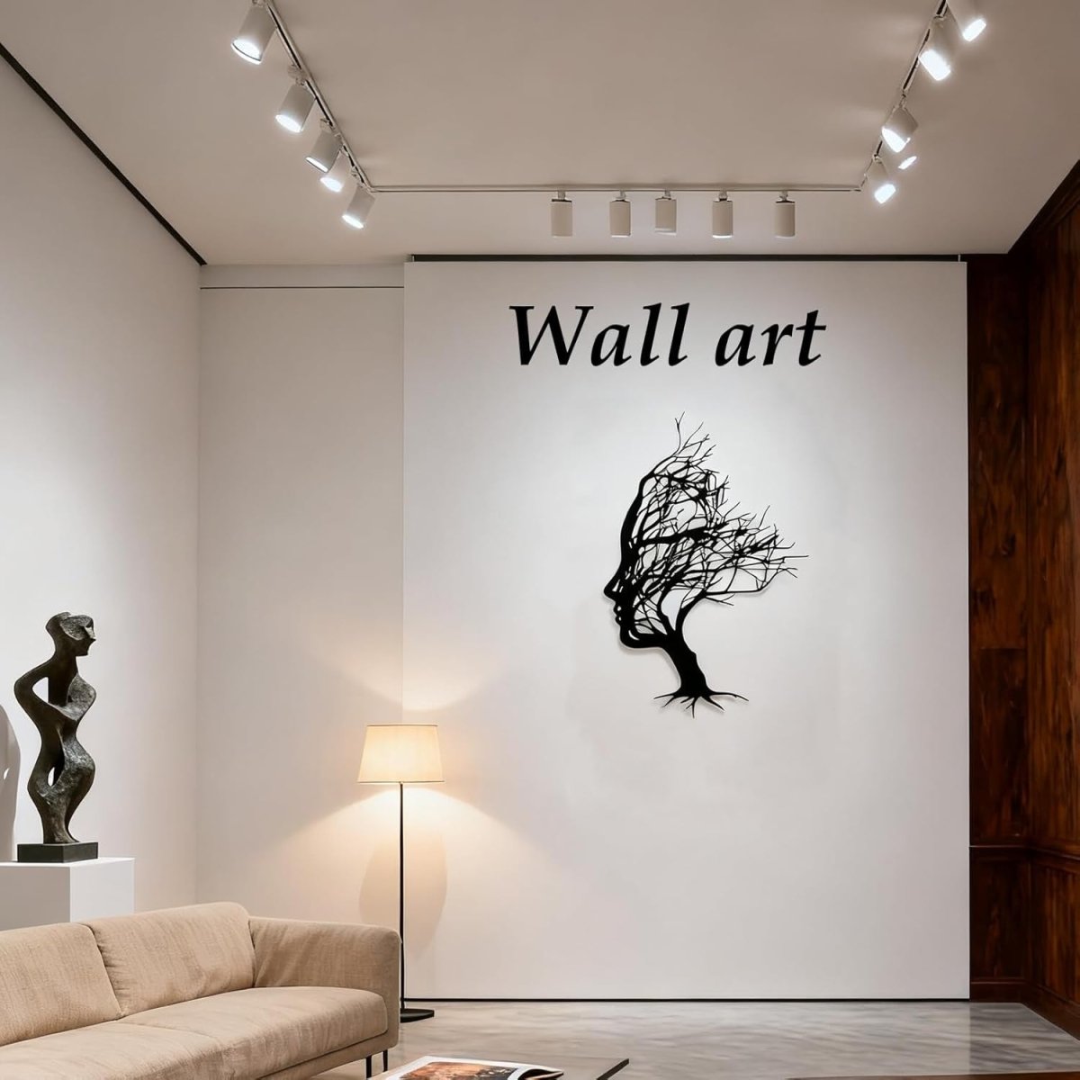 Abstract Tree Face Metal Wall Art Black Modern 30x21cm - Kwikley