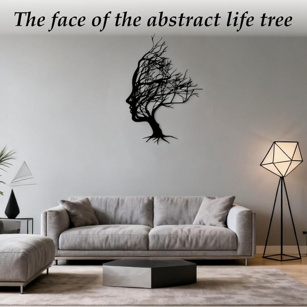 Abstract Tree Face Metal Wall Art Black Modern 30x21cm - Kwikley