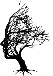 Abstract Tree Face Metal Wall Art Black Modern 30x21cm - Kwikley