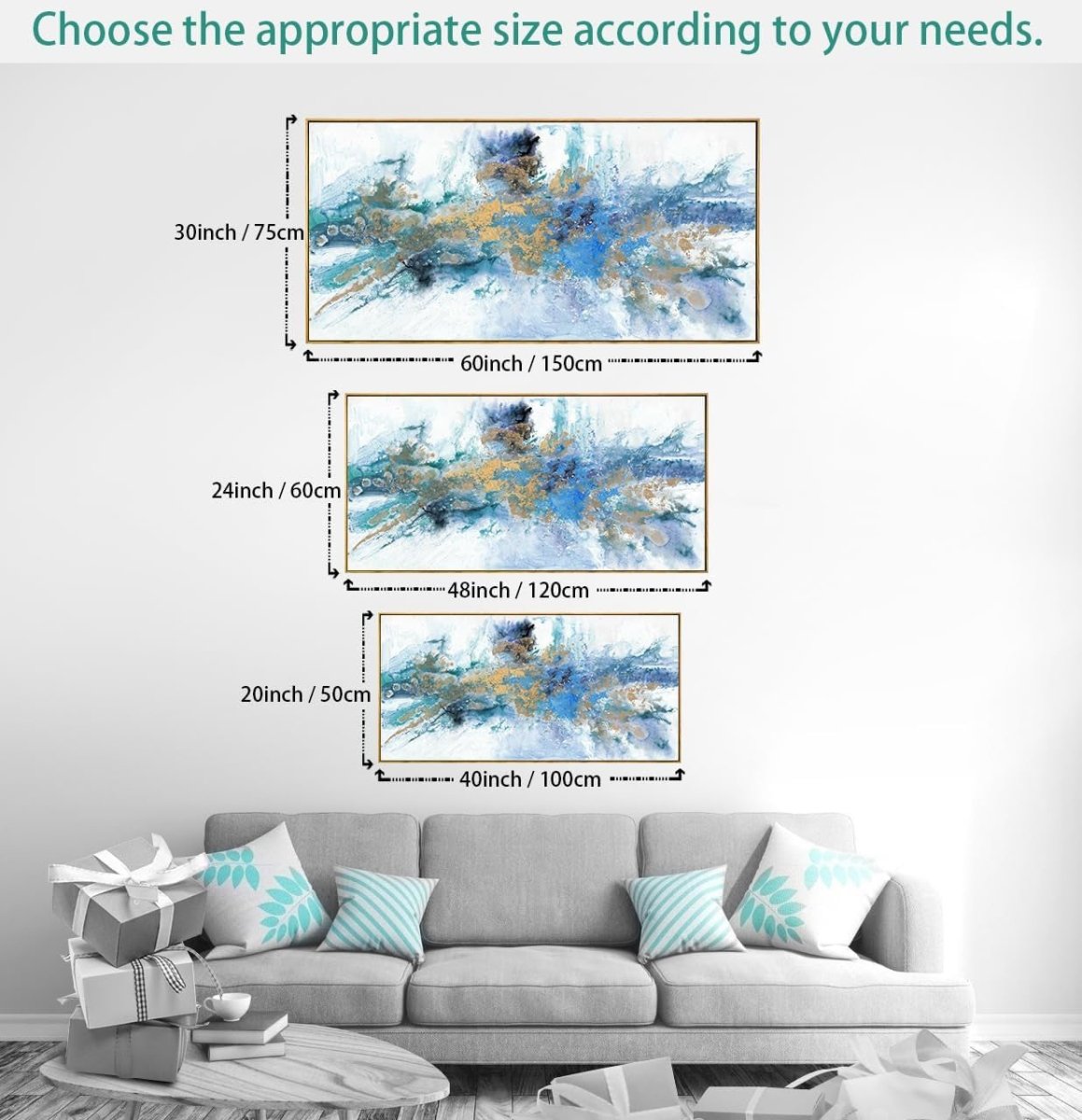 Abstract Wall Art Canvas – Large Navy Blue Modern Wall Decor 48x24in - Kwikley
