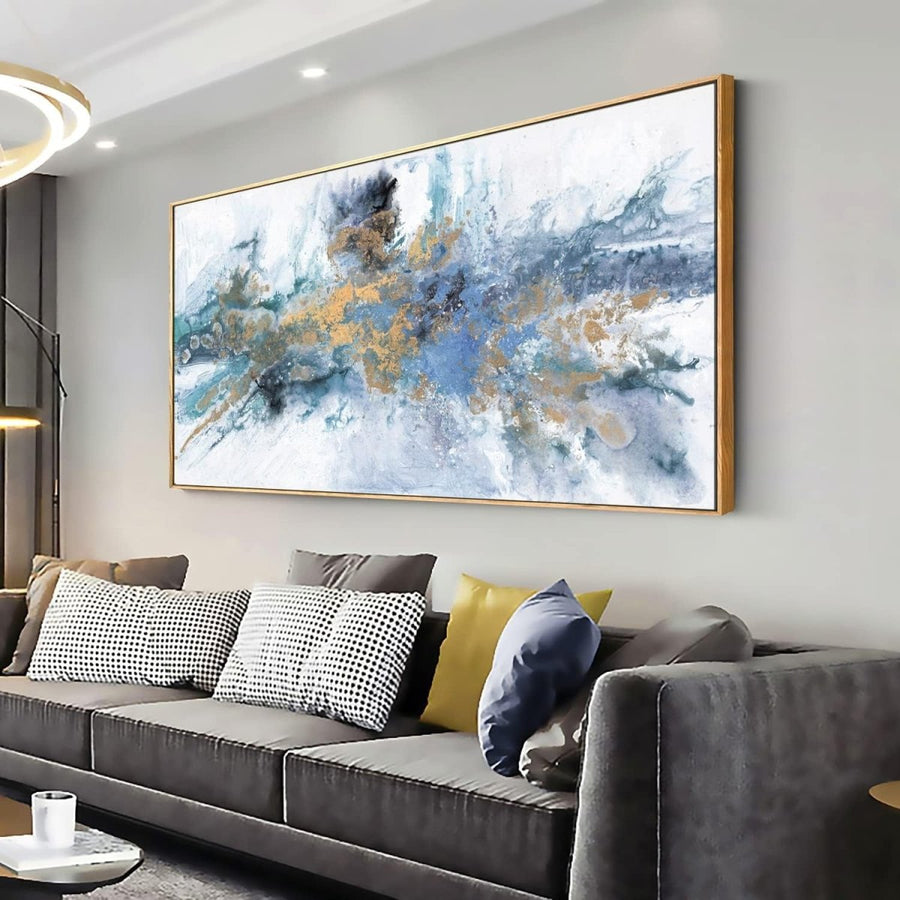 Abstract Wall Art Canvas – Large Navy Blue Modern Wall Decor 48x24in - Kwikley