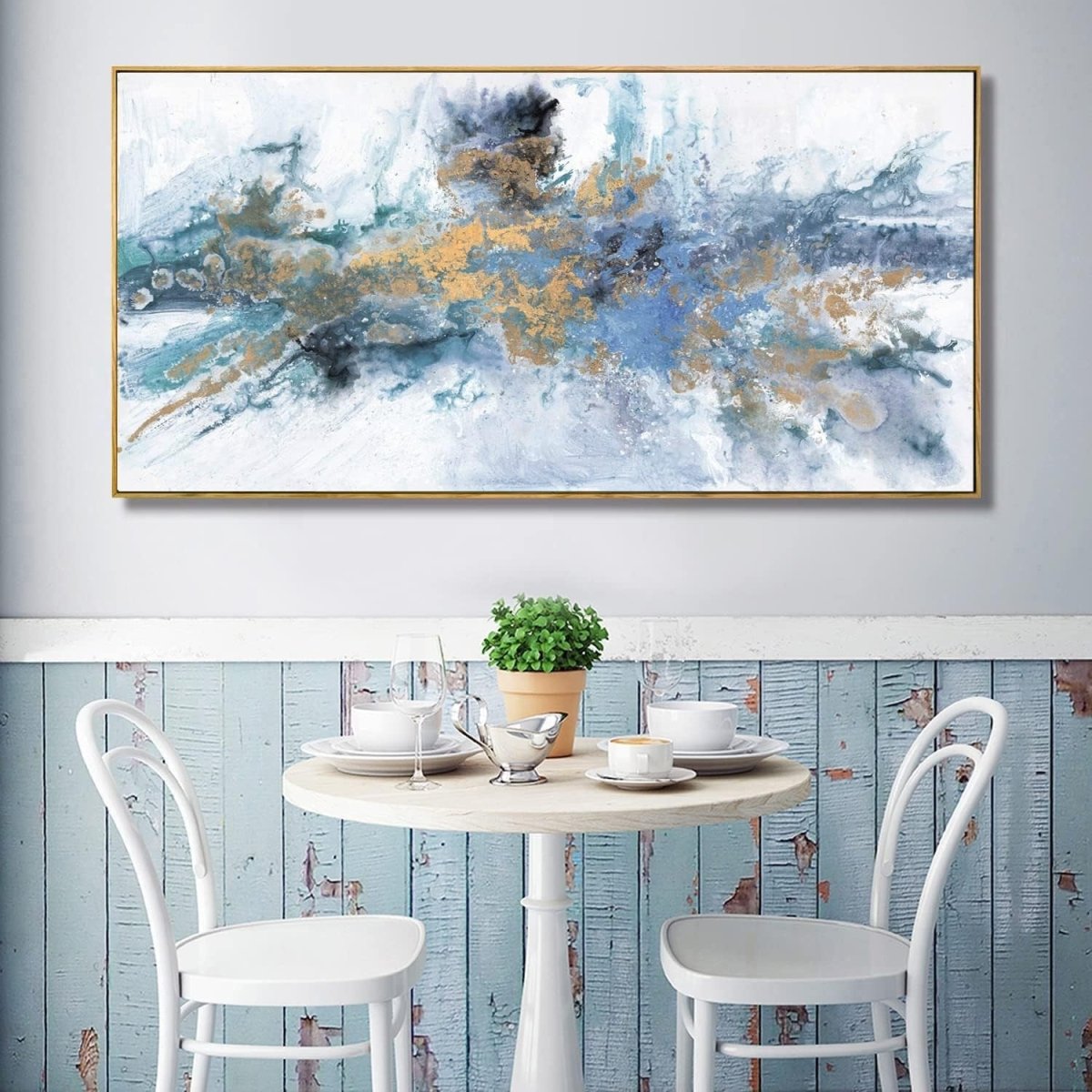 Abstract Wall Art Canvas – Large Navy Blue Modern Wall Decor 48x24in - Kwikley