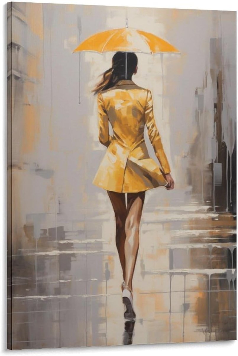 Abstract Woman Canvas Wall Art 8x12 Framed Yellow - Kwikley