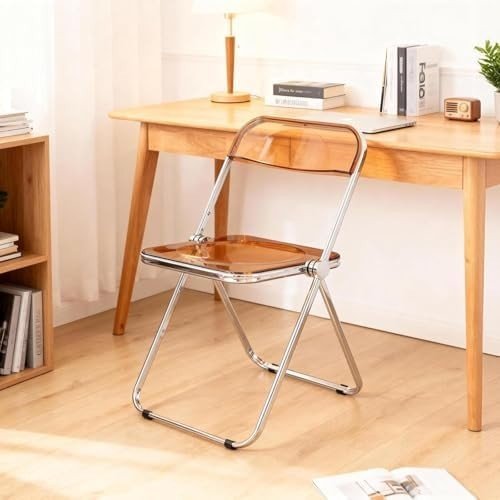 Acrylic Folding Chair Chrome Frame Clear Stackable Plastic Dining Seat Tawny - Kwikley