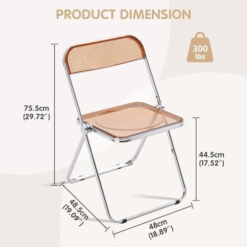 Acrylic Folding Chair Chrome Frame Clear Stackable Plastic Dining Seat Tawny - Kwikley
