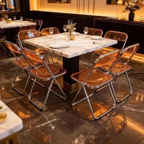 Acrylic Folding Chair Chrome Frame Clear Stackable Plastic Dining Seat Tawny - Kwikley