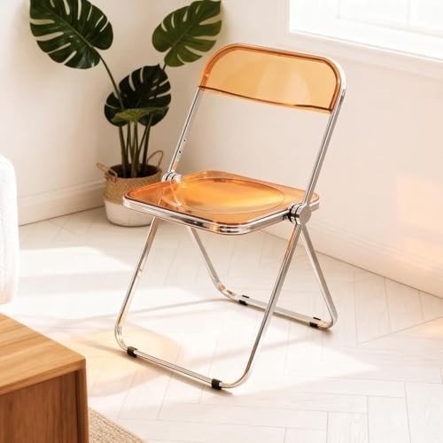 Acrylic Folding Chair Chrome Frame Clear Stackable Plastic Dining Seat Tawny - Kwikley