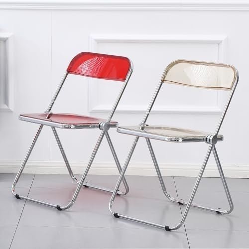 Acrylic Folding Chair Transparent Modern Stackable Ghost Red Seat - Kwikley