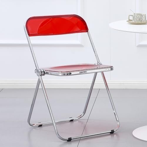 Acrylic Folding Chair Transparent Modern Stackable Ghost Red Seat - Kwikley