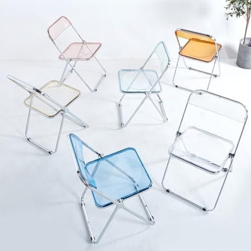 Acrylic Folding Chair Transparent Modern Stackable Ghost Red Seat - Kwikley