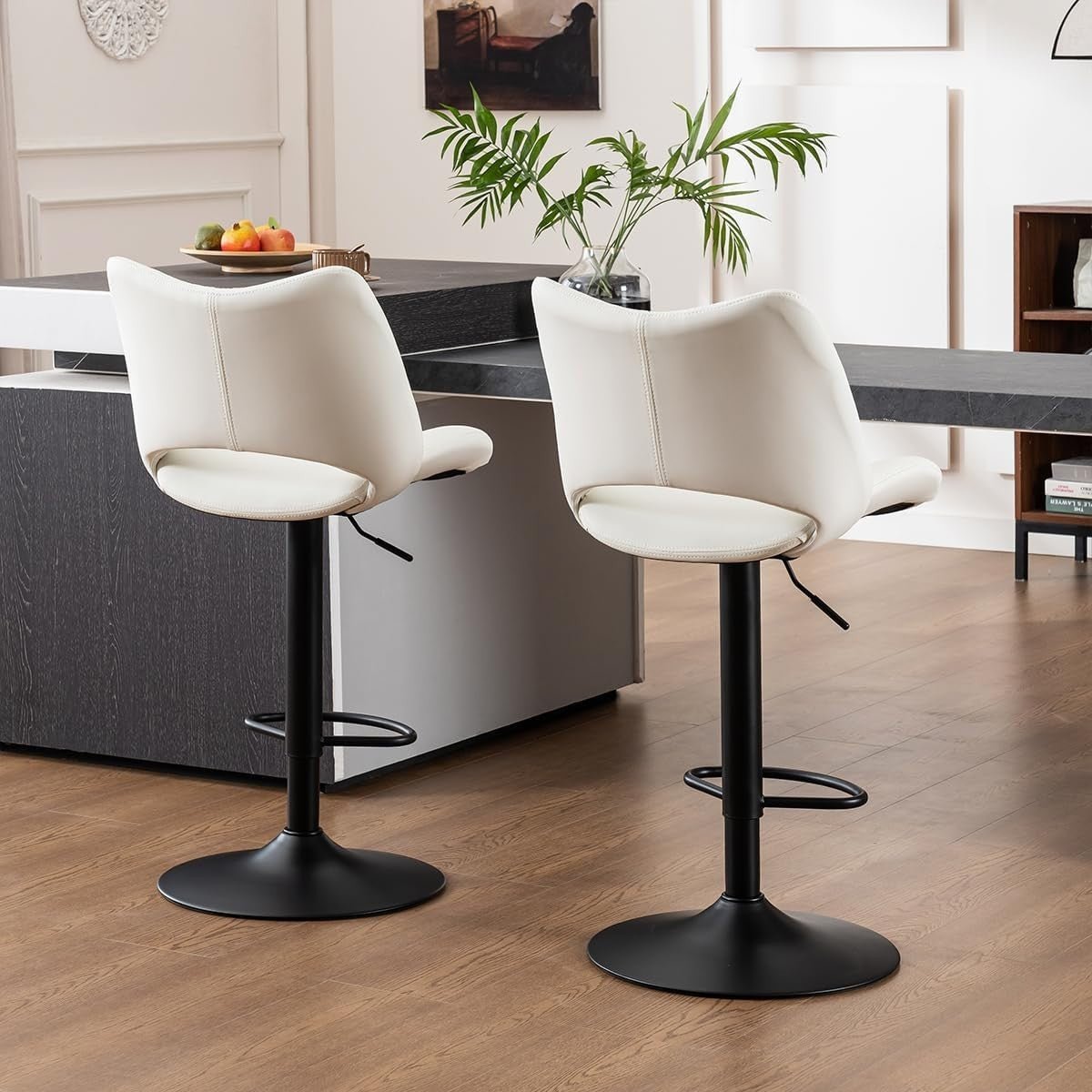 Adjustable Bar Stools 2pcs white PU Leather Swivel Kitchen Counter Chairs - Kwikley