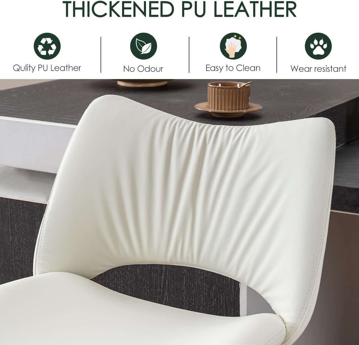 Adjustable Bar Stools 2pcs white PU Leather Swivel Kitchen Counter Chairs - Kwikley