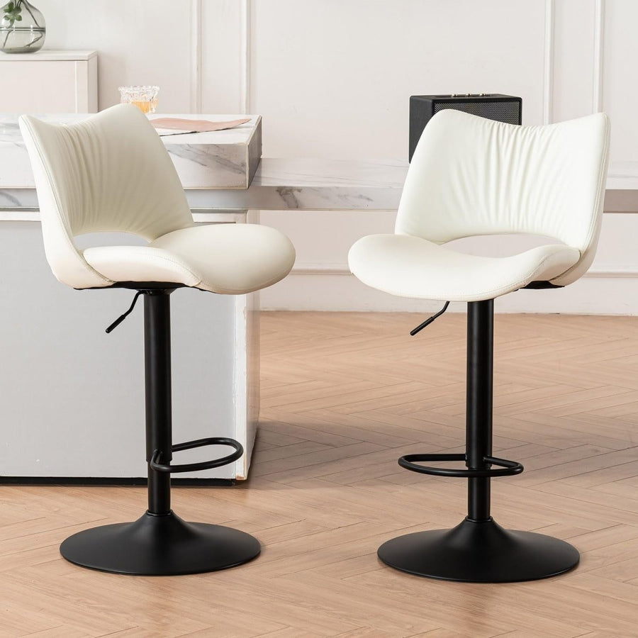 Adjustable Bar Stools 2pcs white PU Leather Swivel Kitchen Counter Chairs - Kwikley