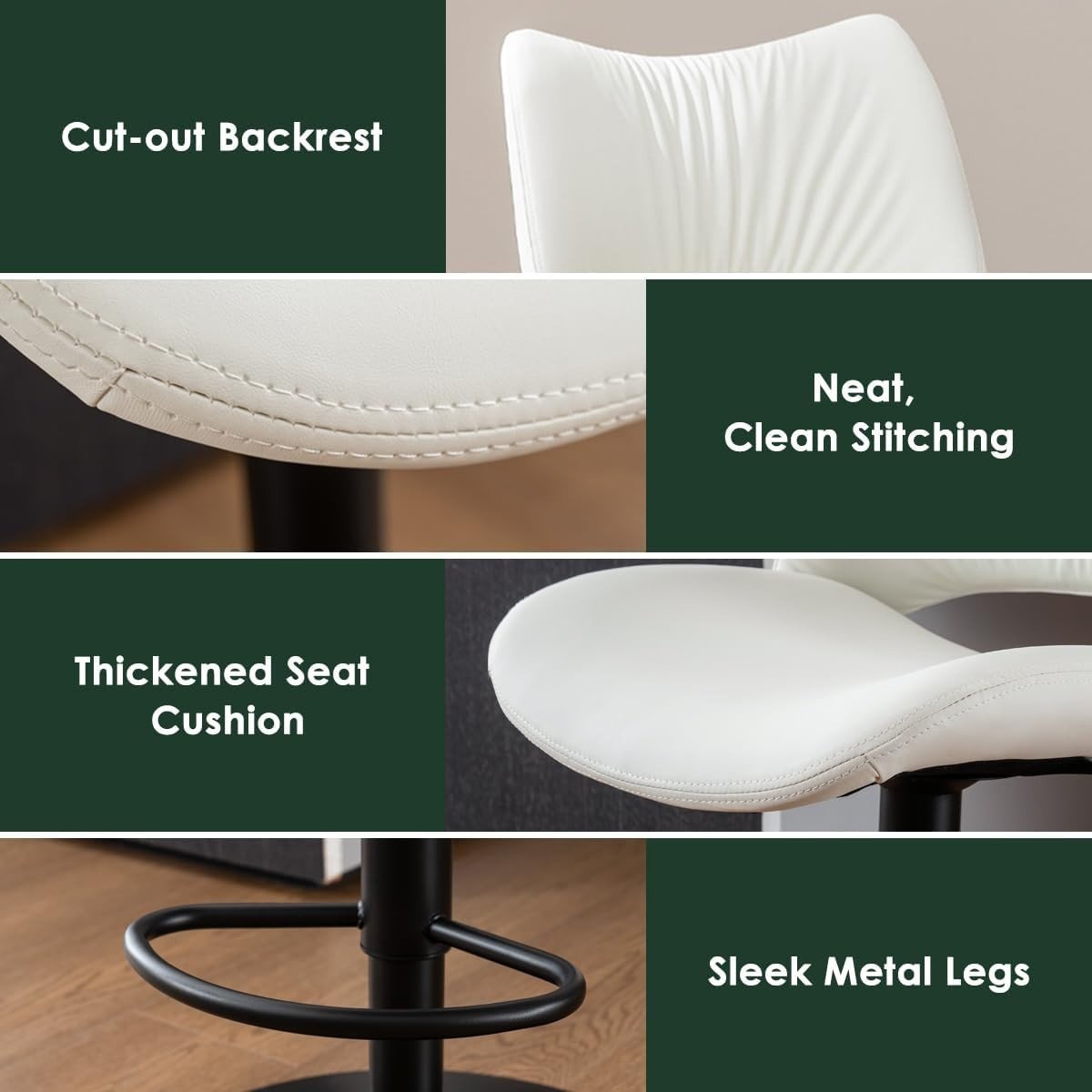 Adjustable Bar Stools 2pcs white PU Leather Swivel Kitchen Counter Chairs - Kwikley