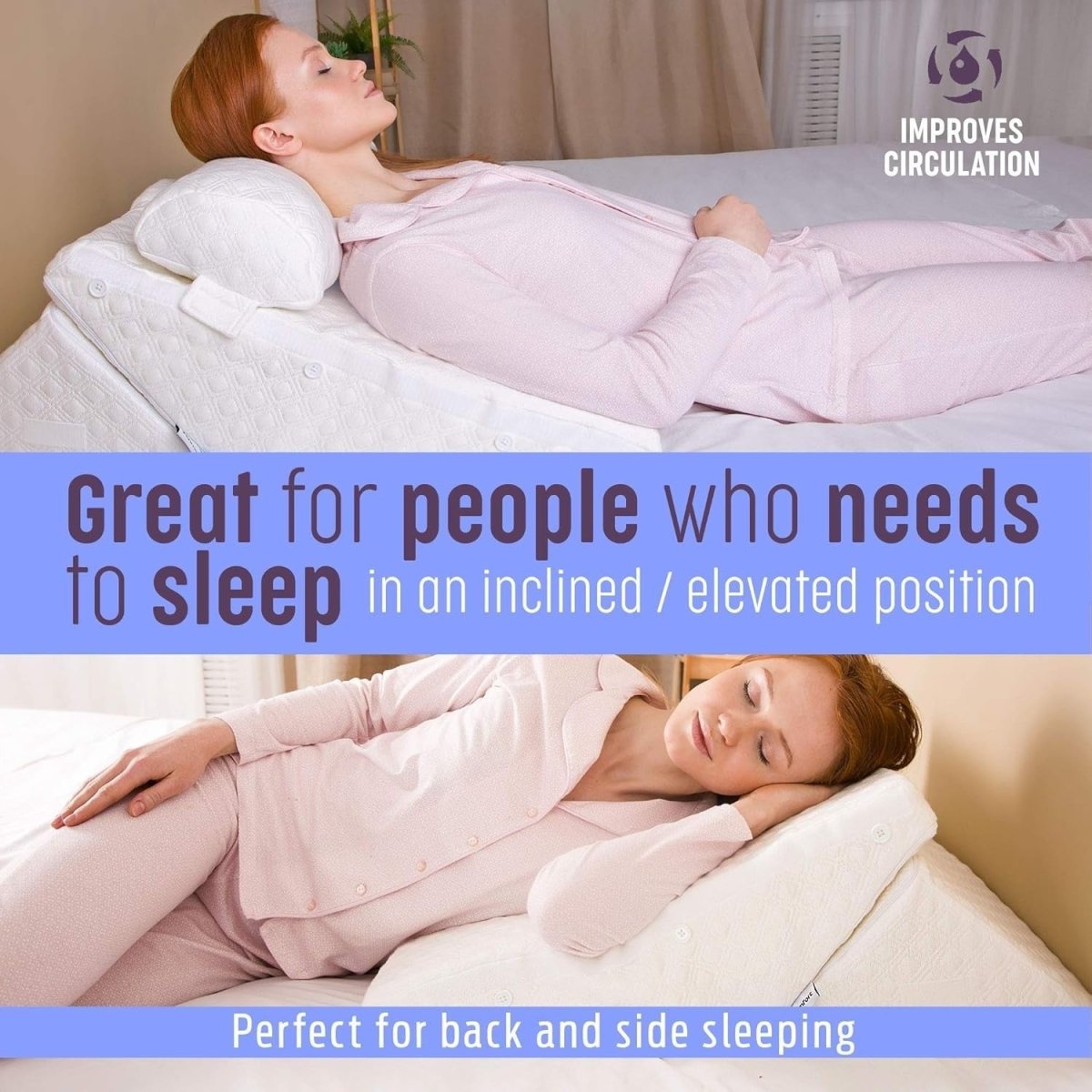 Adjustable Bed Wedge Pillow Memory Foam Back Leg Support for Sleeping Sitting - Kwikley