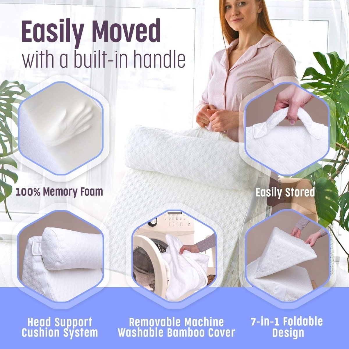 Adjustable Bed Wedge Pillow Memory Foam Back Leg Support for Sleeping Sitting - Kwikley
