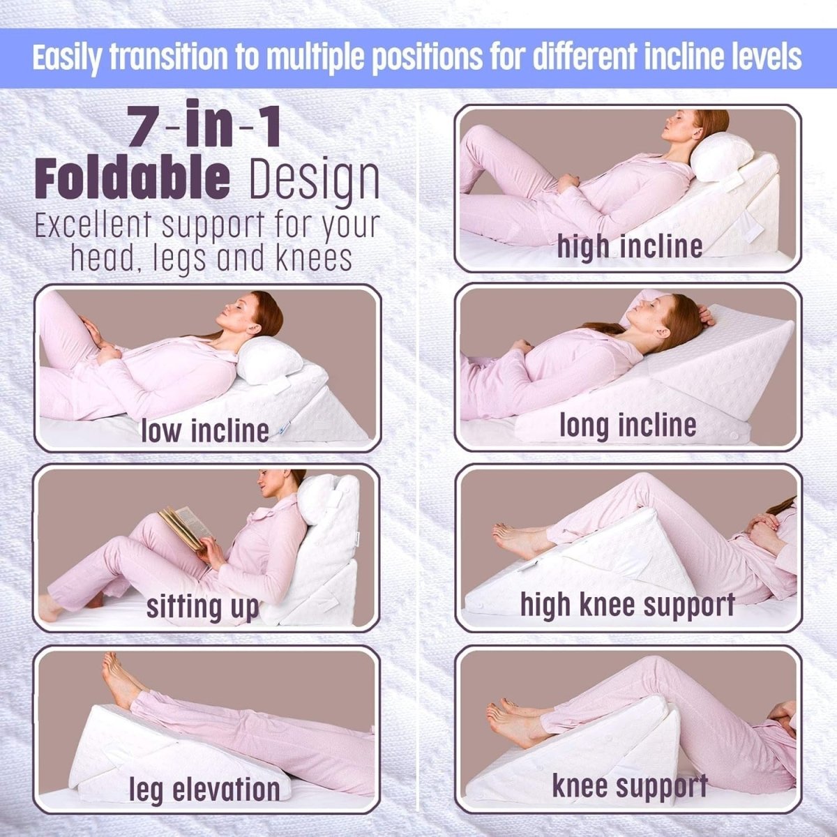 Adjustable Bed Wedge Pillow Memory Foam Back Leg Support for Sleeping Sitting - Kwikley
