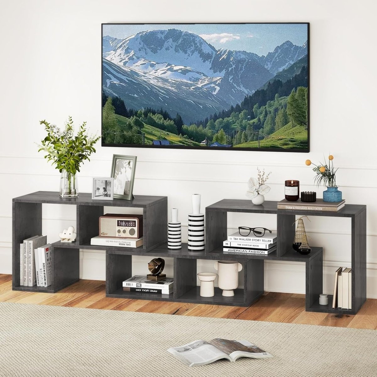 Adjustable Cement Grey TV Stand for TVs up to 65" | Modular Storage Shelf - Kwikley