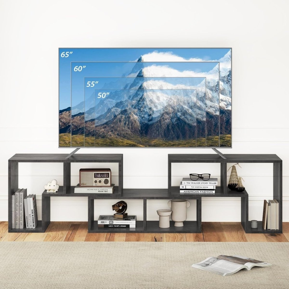Adjustable Cement Grey TV Stand for TVs up to 65" | Modular Storage Shelf - Kwikley