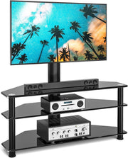 Adjustable Corner TV Stand for 32-70" TVs | Swivel, Tempered Glass Shelves - Kwikley