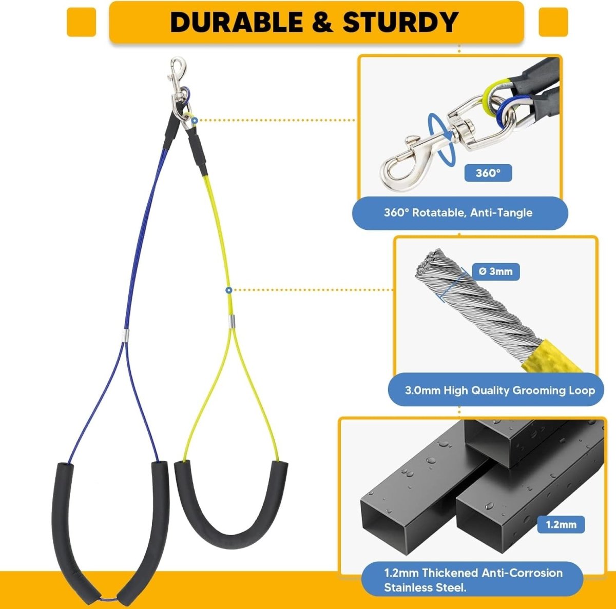 Adjustable Dog Grooming Arm Clamp Anti Slip Metal with Loop Noose - Kwikley