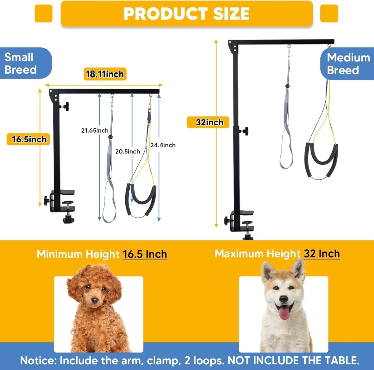 Adjustable Dog Grooming Arm Clamp Anti Slip Metal with Loop Noose - Kwikley