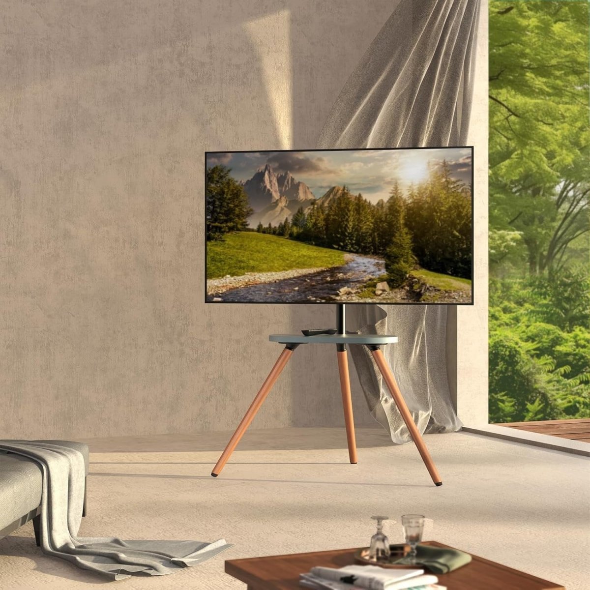Adjustable Easel TV Stand 43-65” Swivel Solid Wood Base Max 77lbs VESA 400x400 - Kwikley