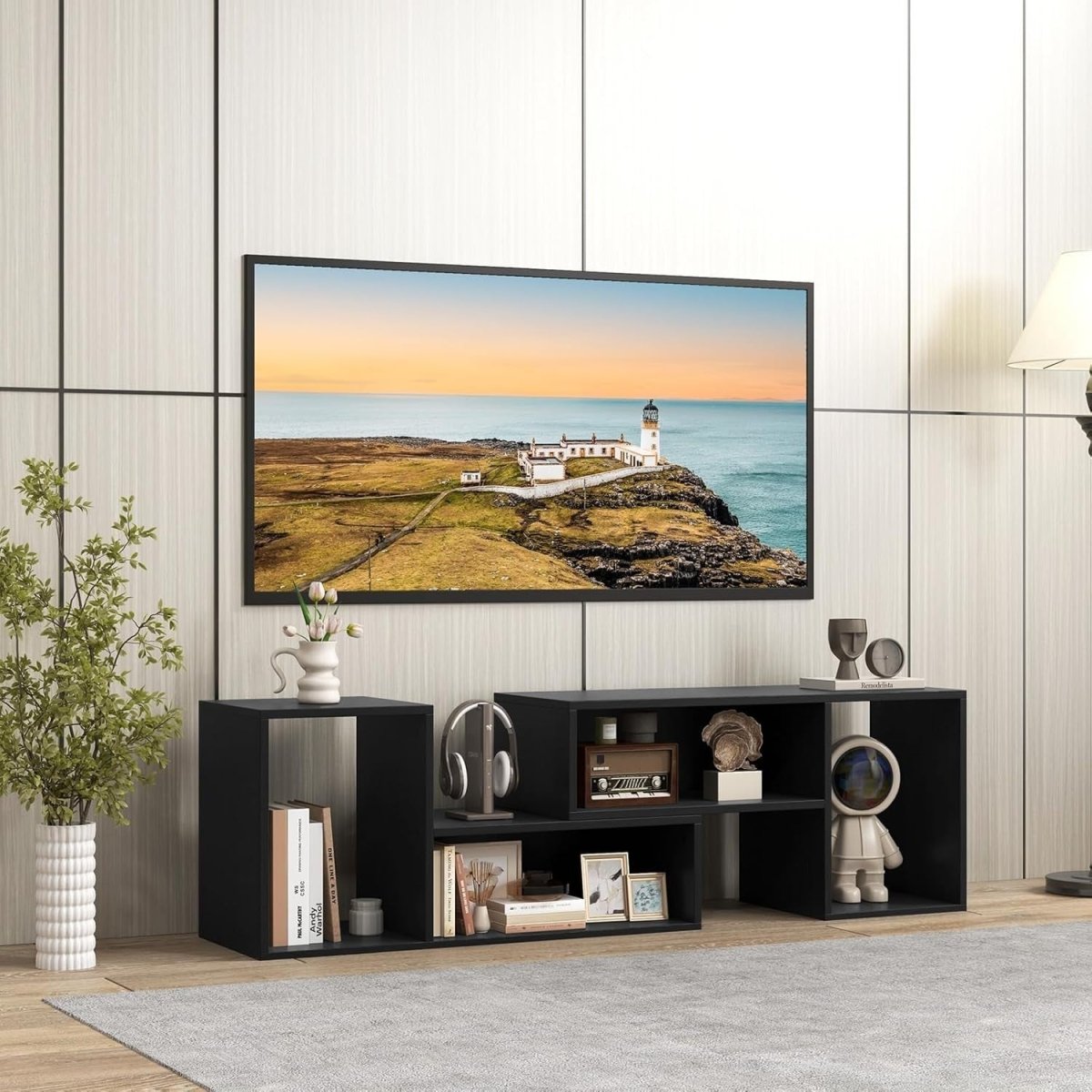 Adjustable L-Shaped TV Stand for 60" TVs | Modular Storage Media Console - Kwikley