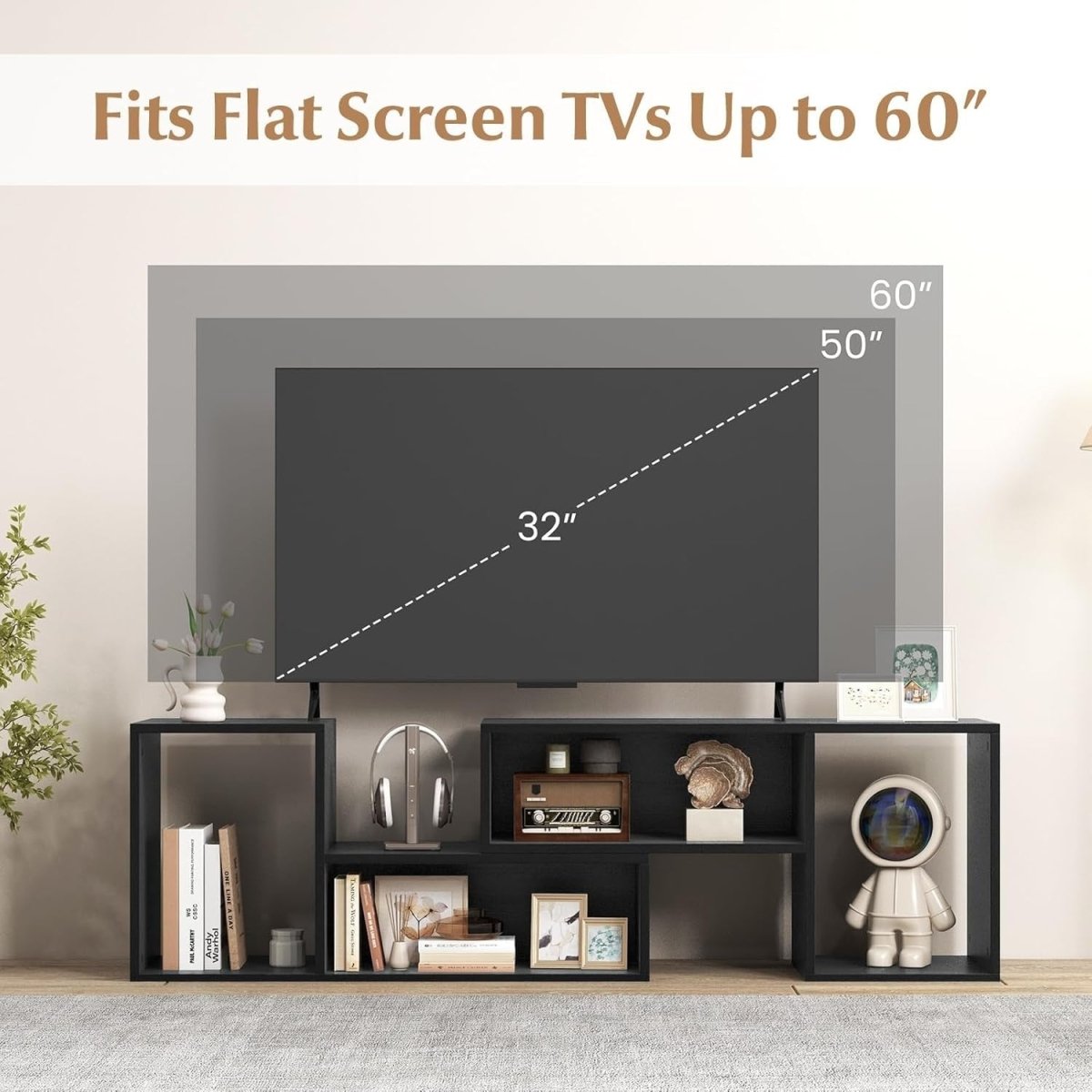 Adjustable L-Shaped TV Stand for 60" TVs | Modular Storage Media Console - Kwikley