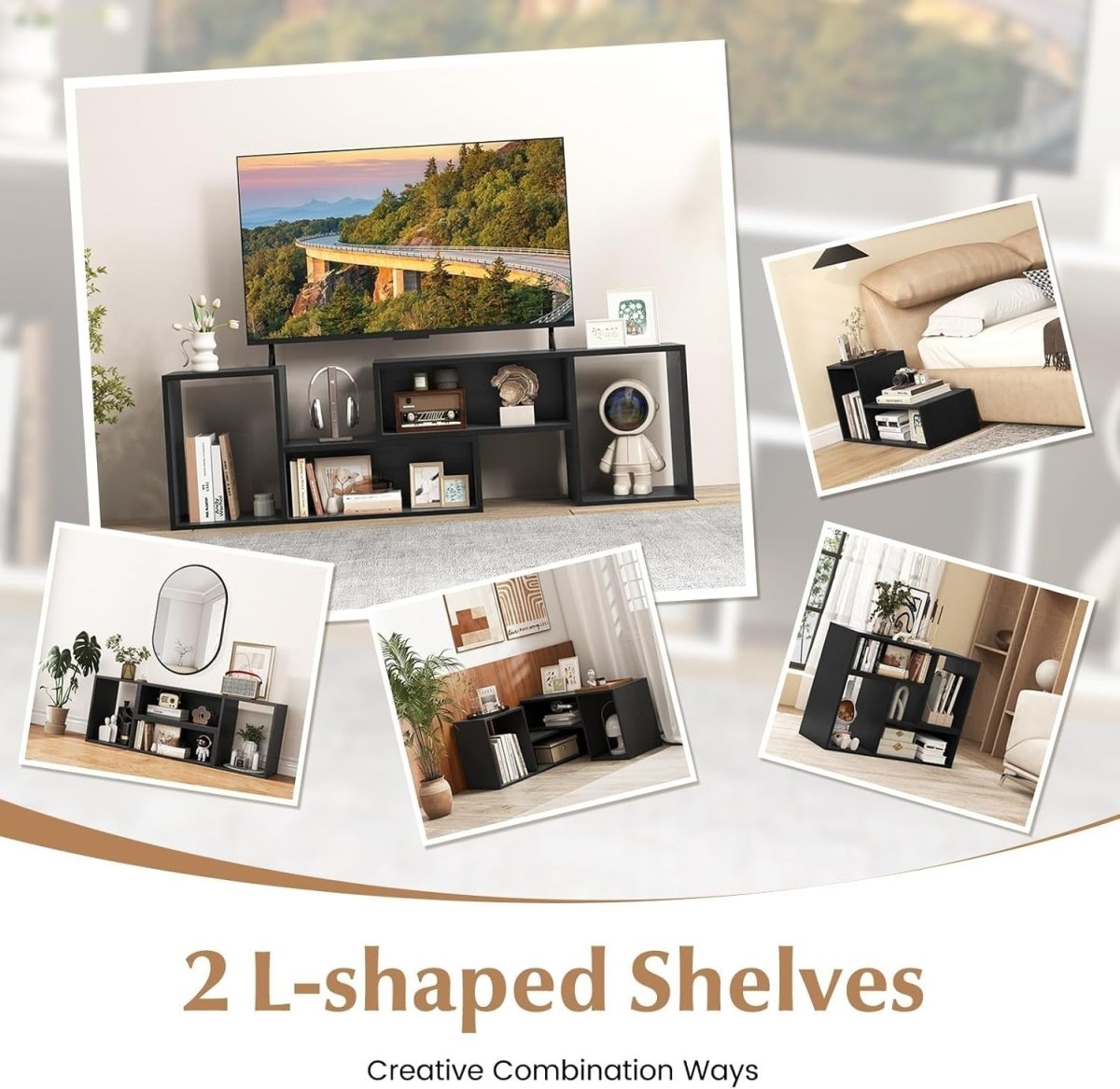 Adjustable L-Shaped TV Stand for 60" TVs | Modular Storage Media Console - Kwikley