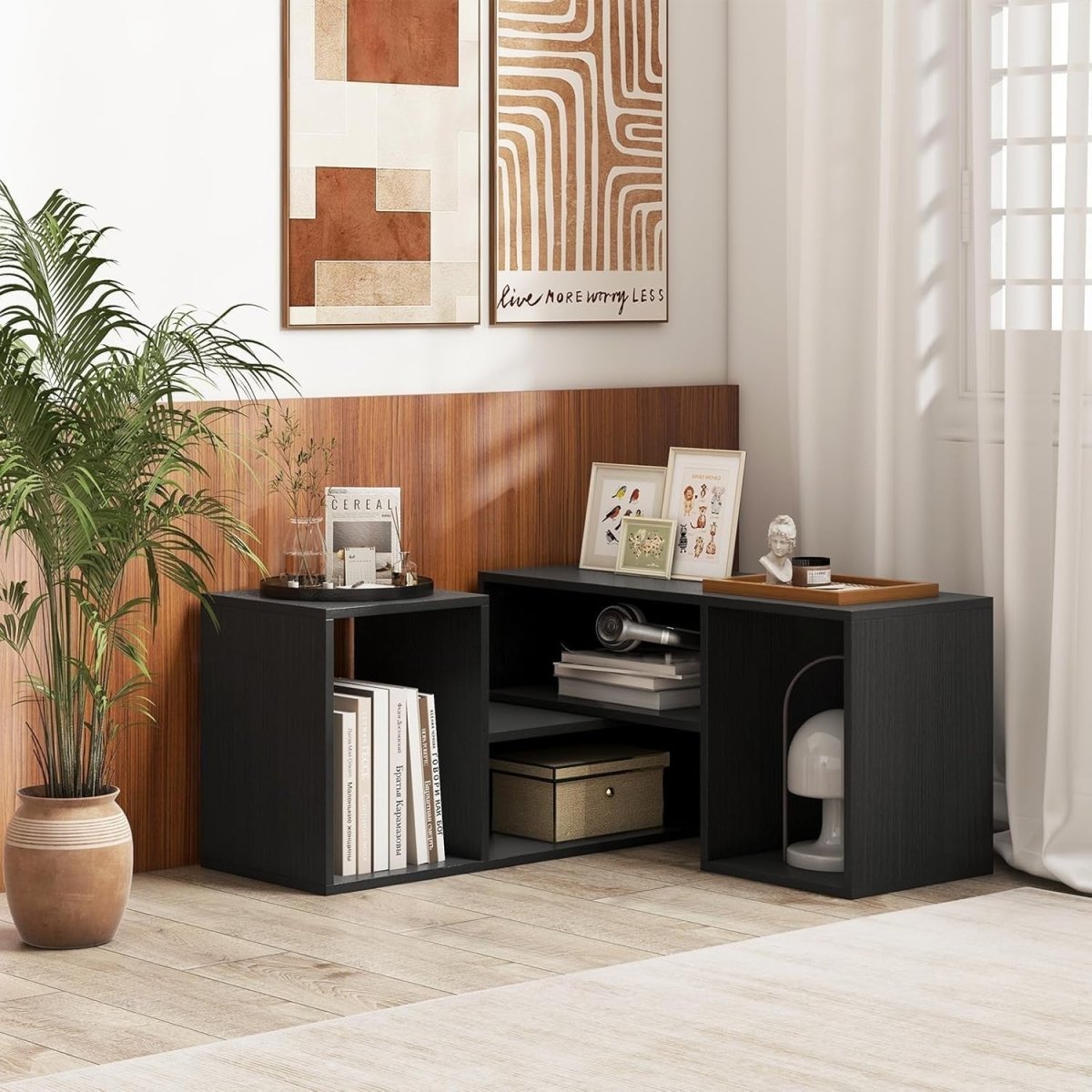 Adjustable L-Shaped TV Stand for 60" TVs | Modular Storage Media Console - Kwikley
