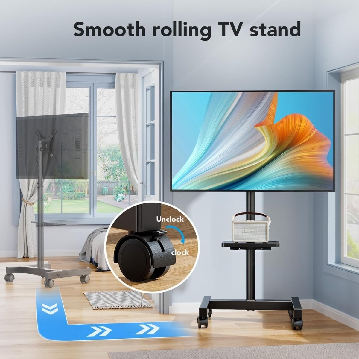 Adjustable Mobile TV Stand 13-50" with Tilt Swivel, Shelf & Wheels - Kwikley