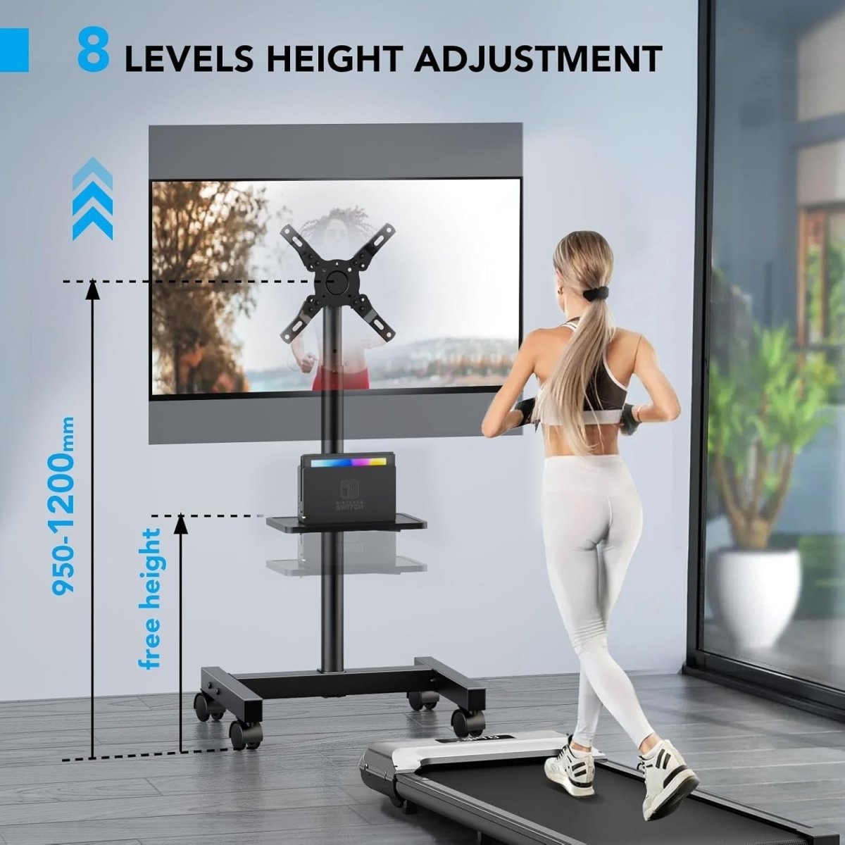 Adjustable Mobile TV Stand 13-50" with Tilt Swivel, Shelf & Wheels - Kwikley