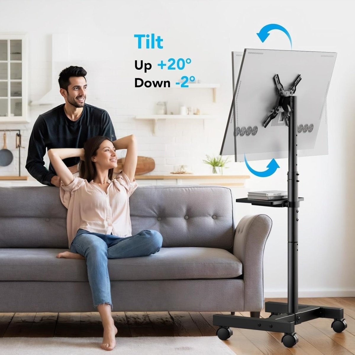 Adjustable Mobile TV Stand 13-50" with Tilt Swivel, Shelf & Wheels - Kwikley