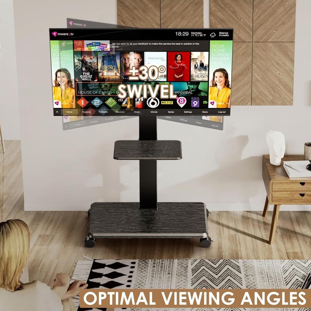 Adjustable Mobile TV Stand with Swivel & Tilt | Fits 32-75" Screens | Portable - Kwikley