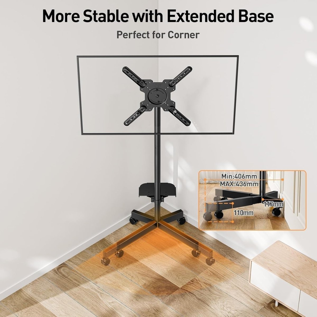 Adjustable Mobile TV Stand with Tilt, Swivel & Media Shelf for 23-60" TVs - Kwikley