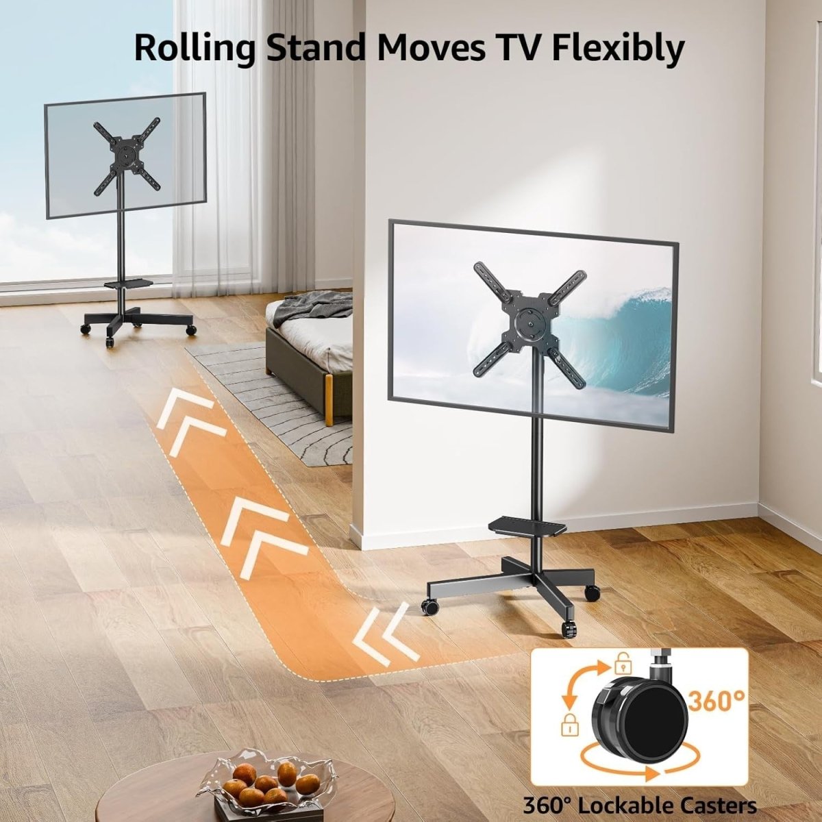 Adjustable Mobile TV Stand with Tilt, Swivel & Media Shelf for 23-60" TVs - Kwikley