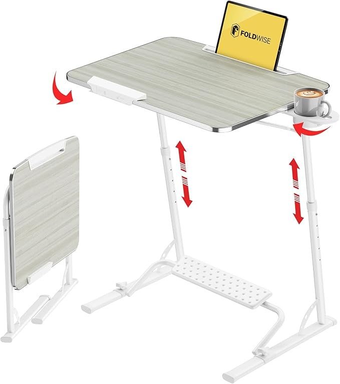 Adjustable Overbed Laptop Table Folding Sofa Desk White Portable Workstation - Kwikley