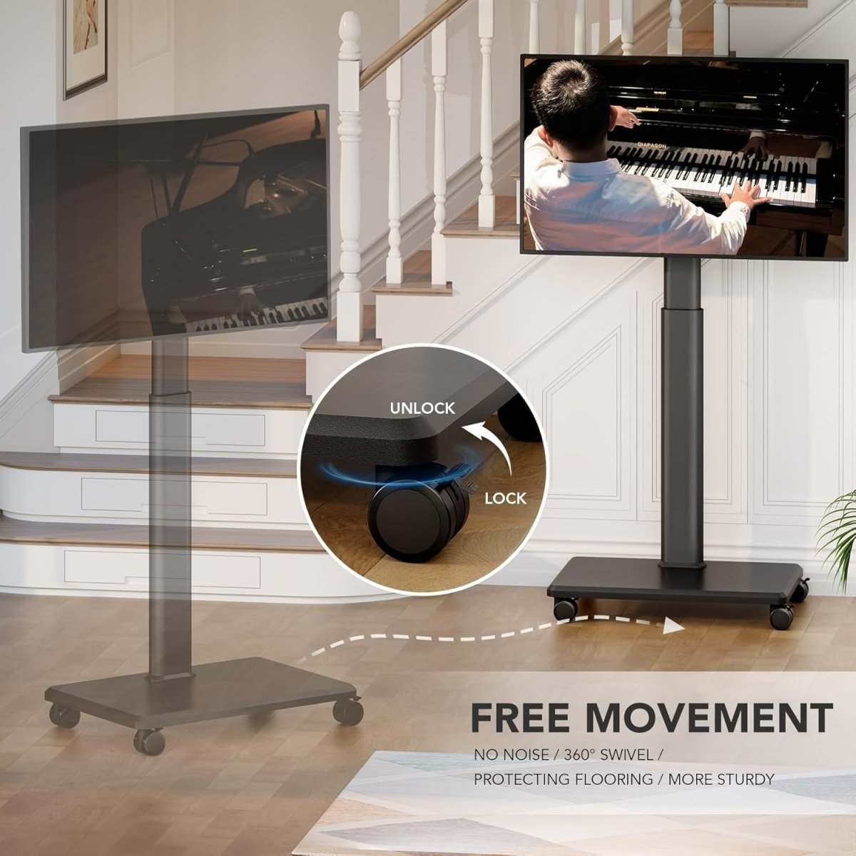 Adjustable Rolling Floor TV Stand 27-65" Swivel Mobile Mount with Wheels - Kwikley