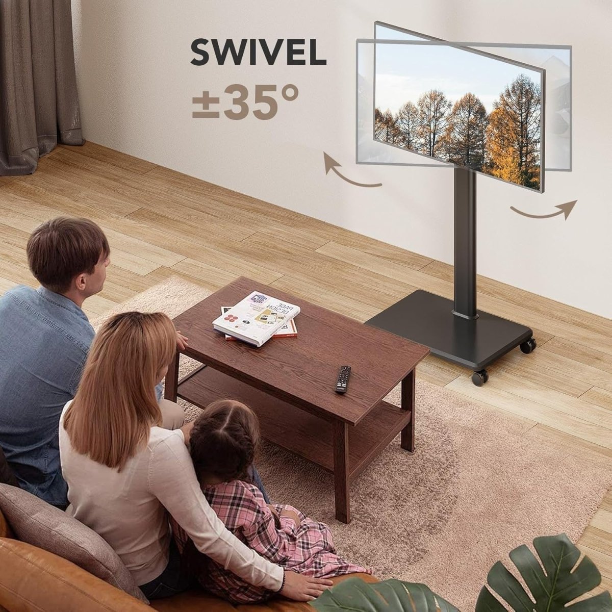 Adjustable Rolling Floor TV Stand 27-65" Swivel Mobile Mount with Wheels - Kwikley