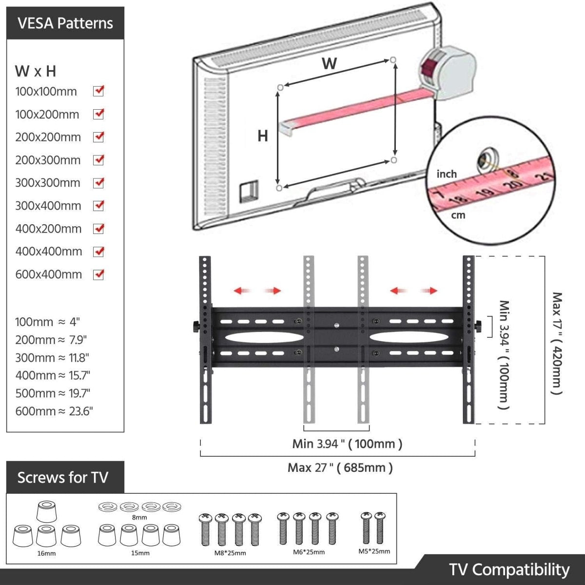 Adjustable Rolling TV Stand 32-75" with Storage Shelves & Lockable Wheels - Kwikley