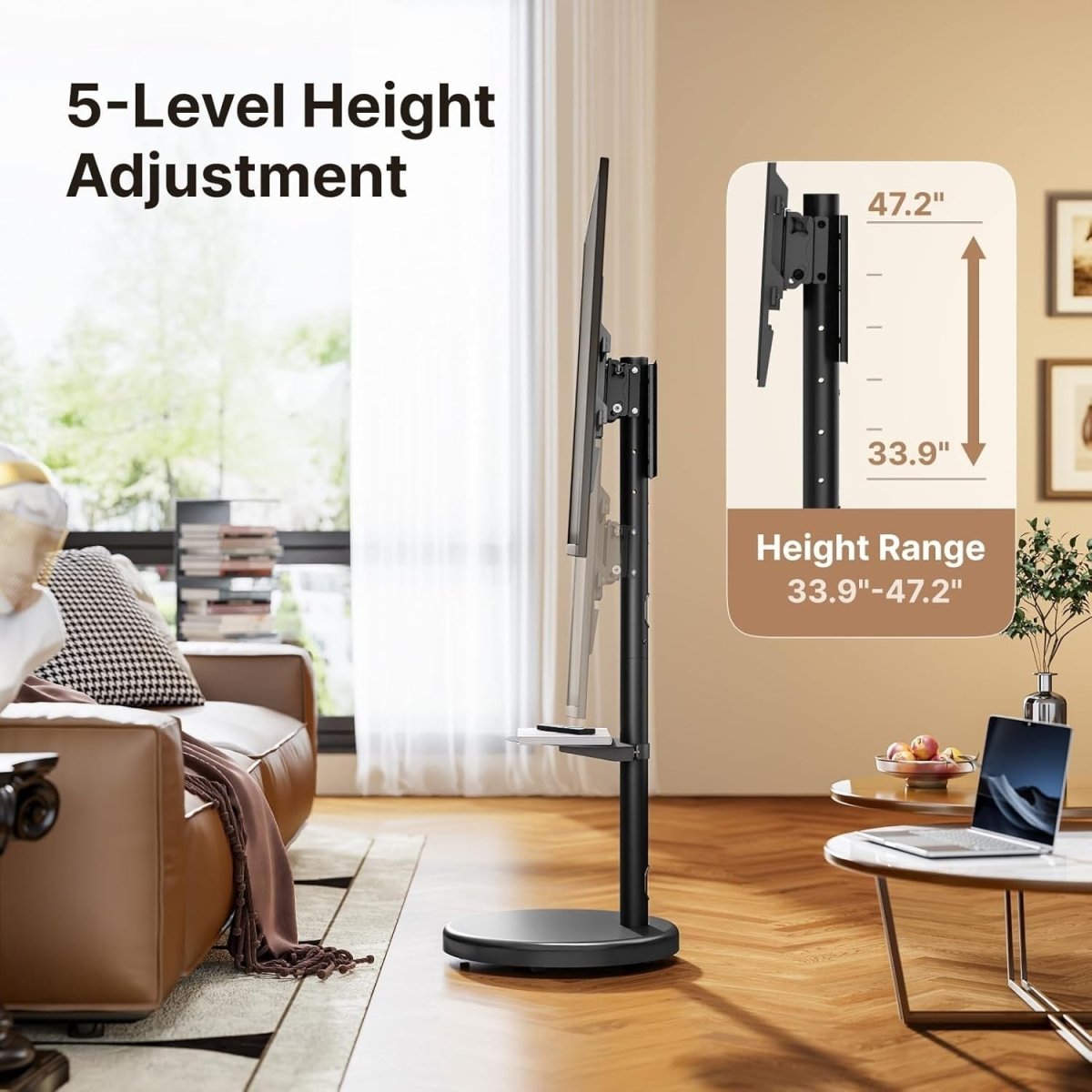 Adjustable Rolling TV Stand 37-86" Tilt Swivel Mobile Cart with Shelf & Storage - Kwikley