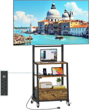 Adjustable Rolling TV Stand with Mount, Drawer Storage & Power Outlets L - Kwikley