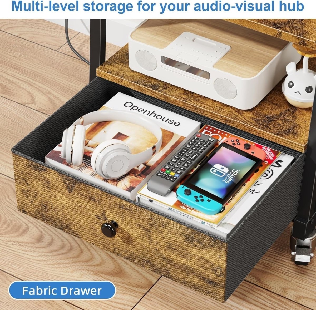 Adjustable Rolling TV Stand with Mount, Drawer Storage & Power Outlets L - Kwikley