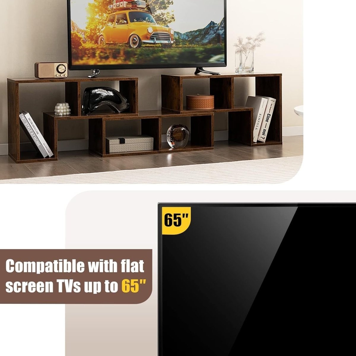 Adjustable Rustic Brown TV Stand up to 65" | Modular Storage & Display Shelf - Kwikley