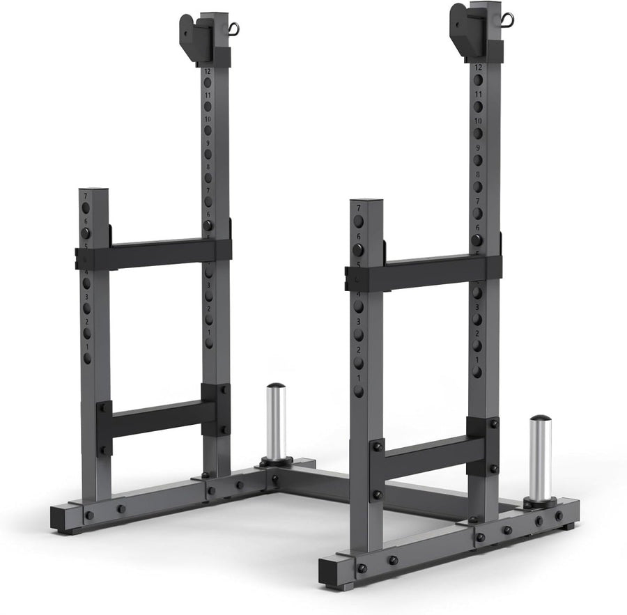 Adjustable Squat Rack Black Heavy-Duty with J-Hooks & Plate Storage - Kwikley