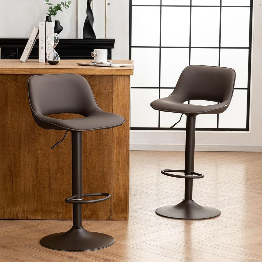 Adjustable Swivel Bar Stools 2pcs Faux Leather Counter Height Brown - Kwikley