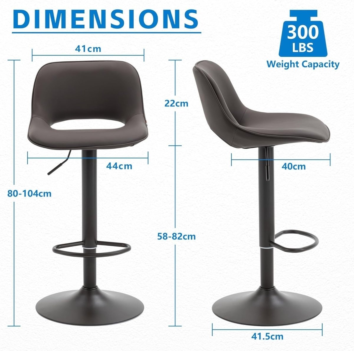 Adjustable Swivel Bar Stools 2pcs Faux Leather Counter Height Brown - Kwikley